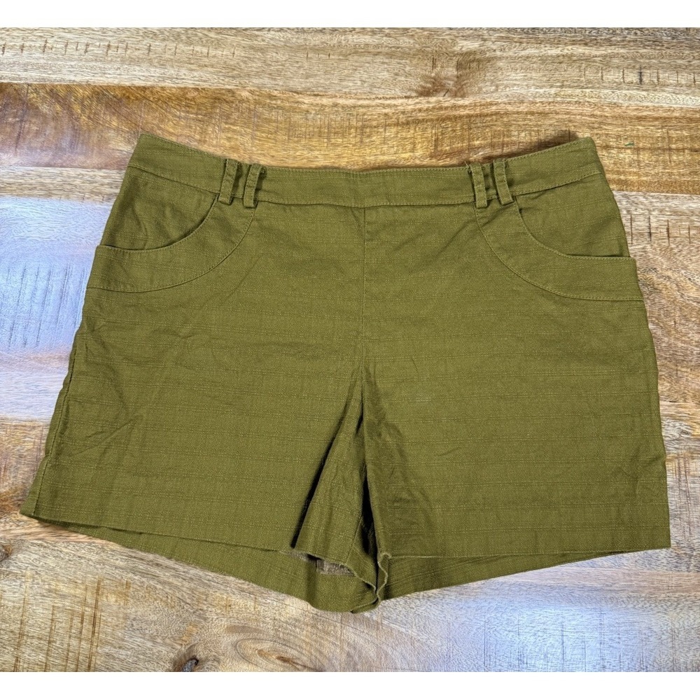 Anthropologie Elevenses Shorts Womens 10 Olive Green‎ Casual Linen Blend
